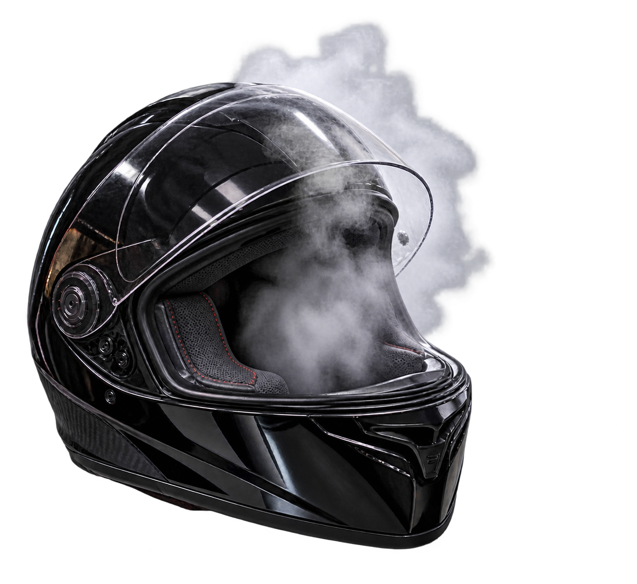Capacete de motociclista com vapor, símbolo da proteção Capaxero