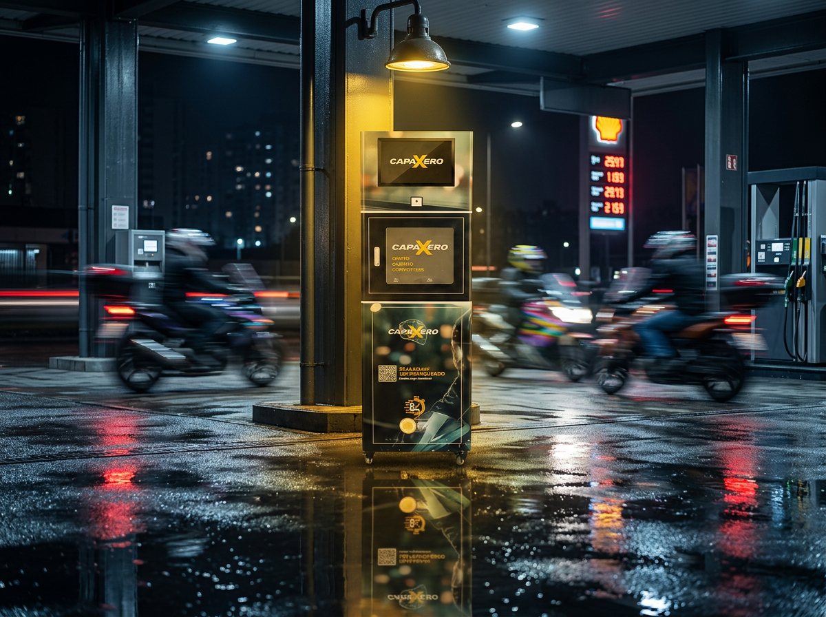 Máquina Capaxero instalada em posto de combustível à noite
